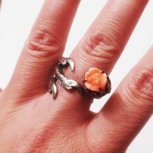 Sterling Silver Dove Foot and Poppy Ring